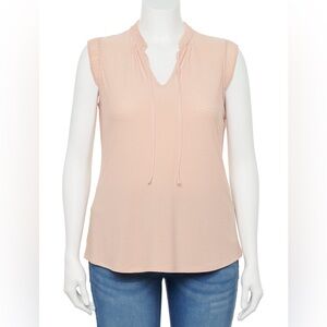 EVRI~ Women’s Pleated Design V- Neck Tank Top Plus Size 1X Tie Closure peach